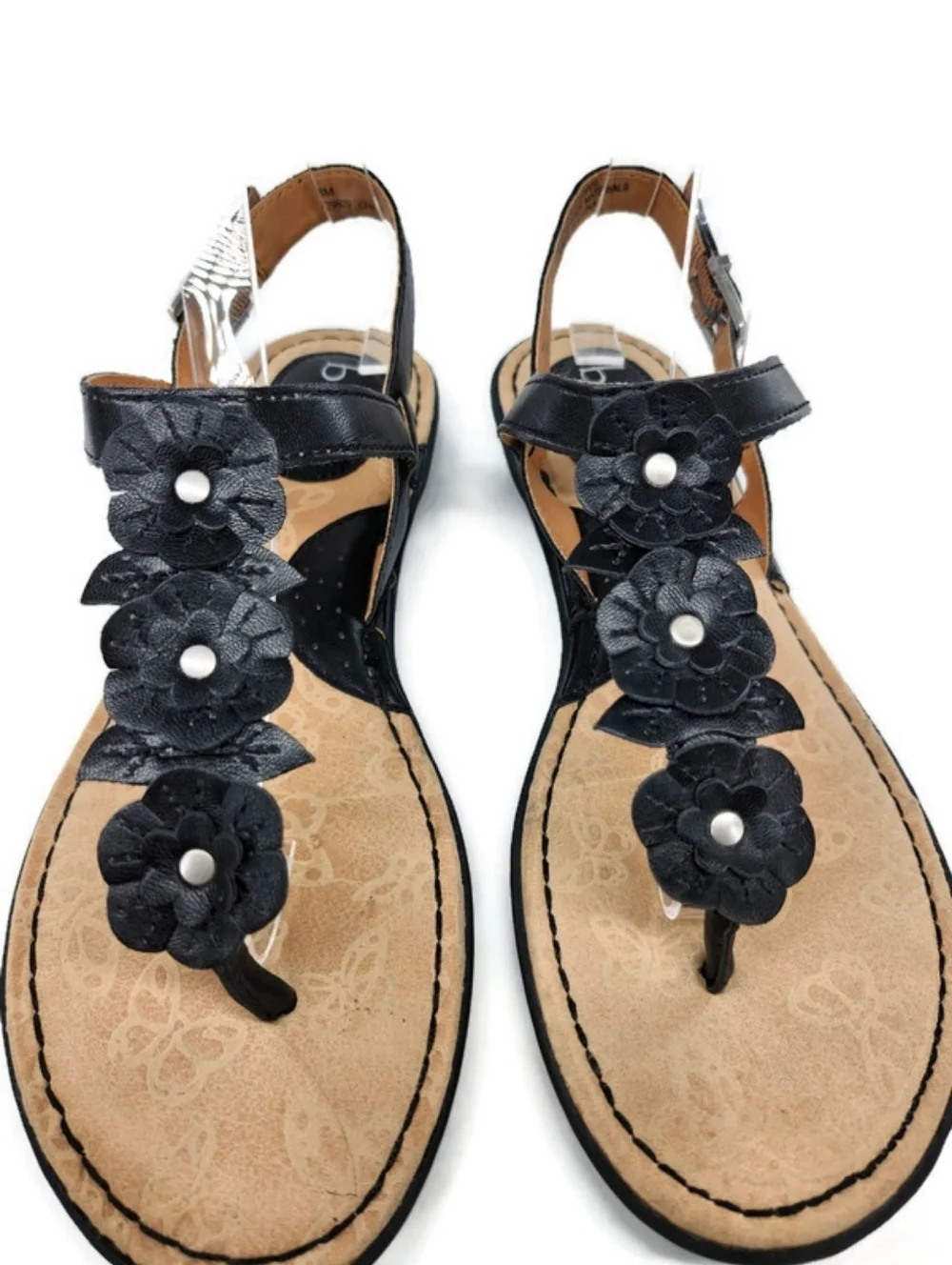 b.o.c. Born Almira Black Floral & Stud T-Strap Toe-Post Sling-Back Flat Sandals